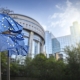 European union flag against parliament in Brussels, Belgium