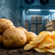 Papas y chips de color claro representando una papa transgénica diseñada para reducir el endulzamiento durante el almacenamiento en frío.