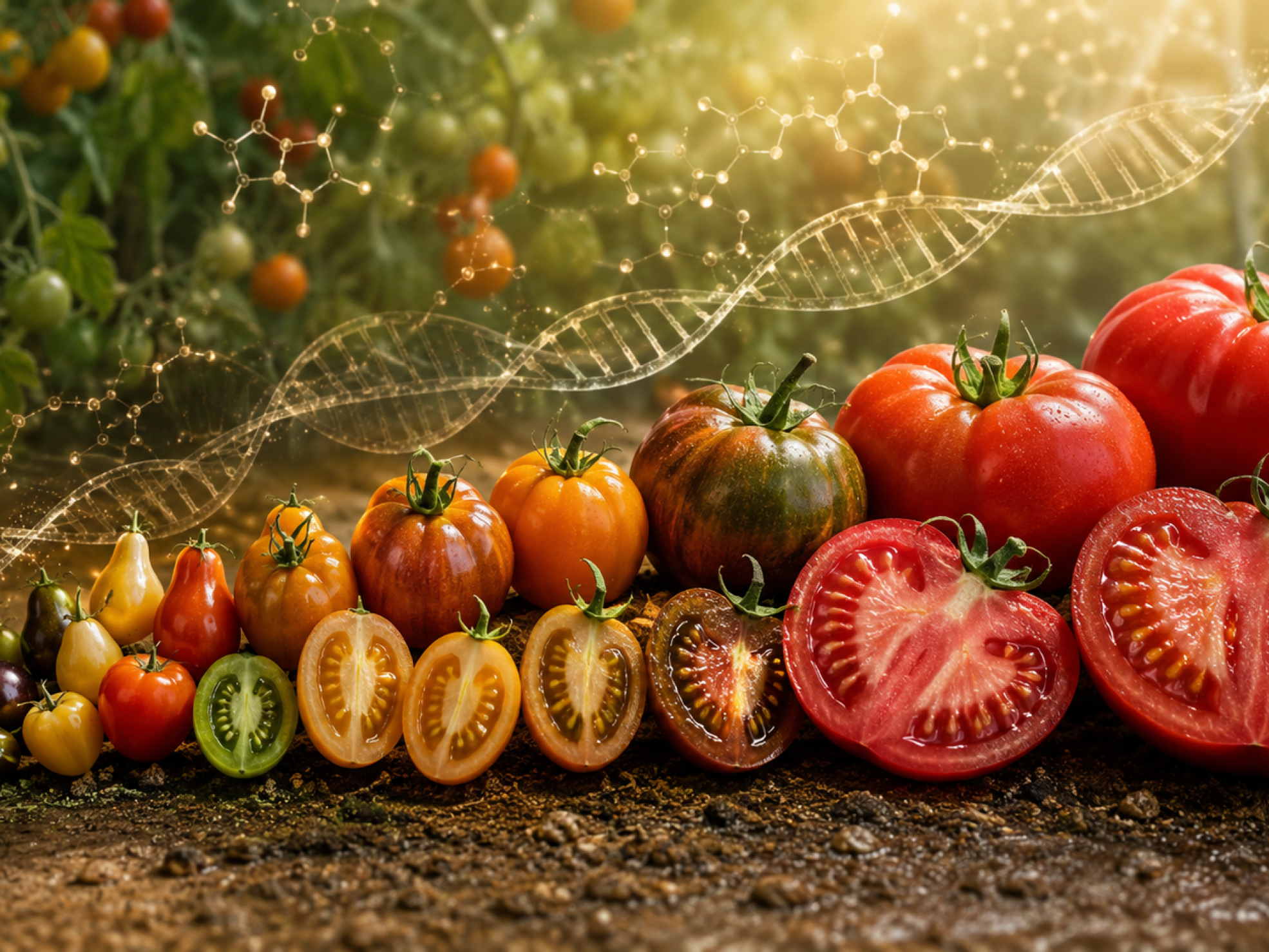 Tomates silvestres y modernos representando los cambios genéticos del sabor durante la domesticación y el mejoramiento