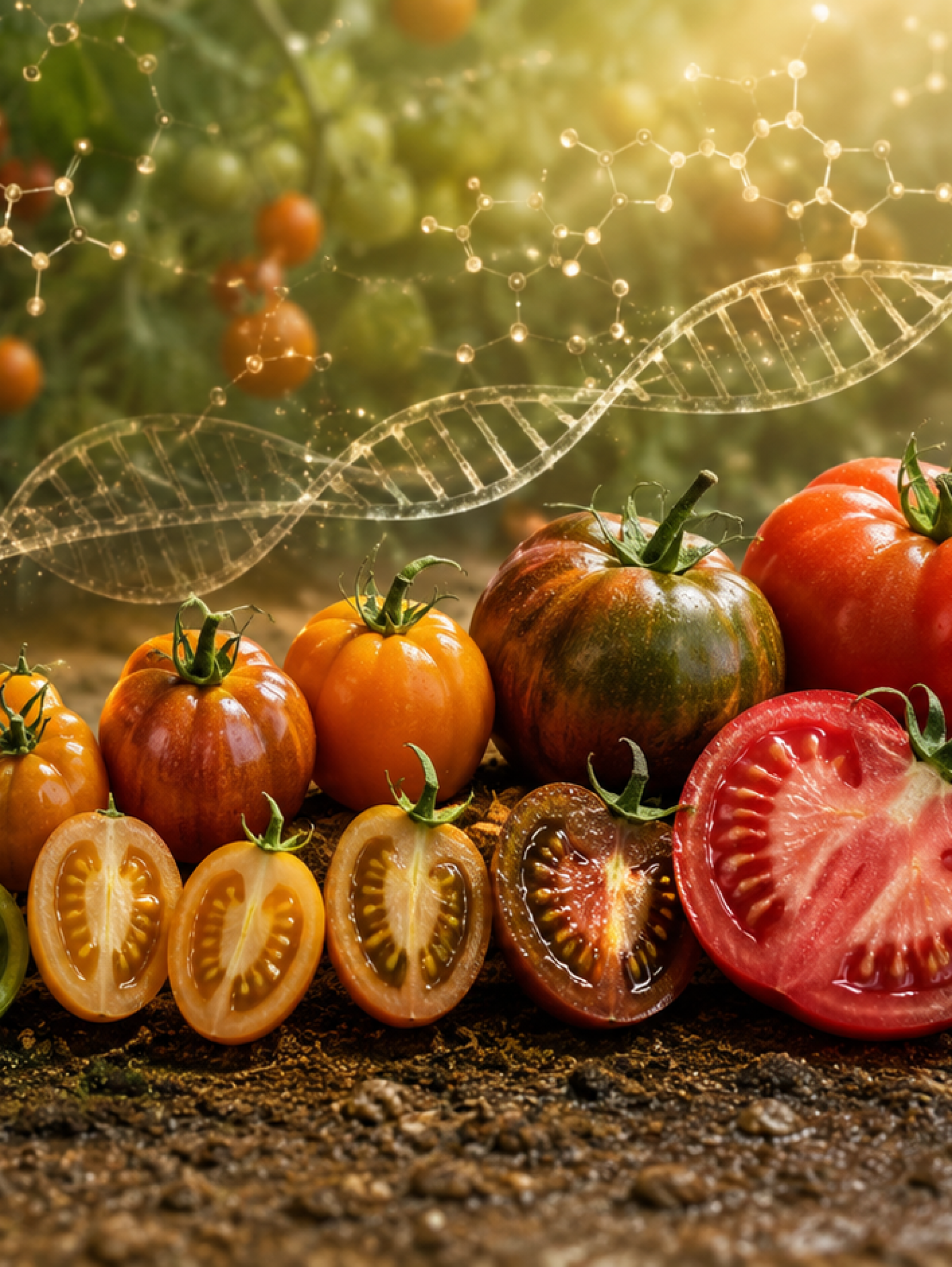 Tomates silvestres y modernos representando los cambios genéticos del sabor durante la domesticación y el mejoramiento