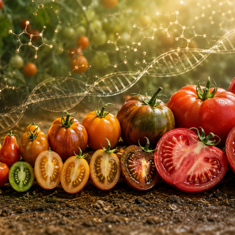 Tomates silvestres y modernos representando los cambios genéticos del sabor durante la domesticación y el mejoramiento